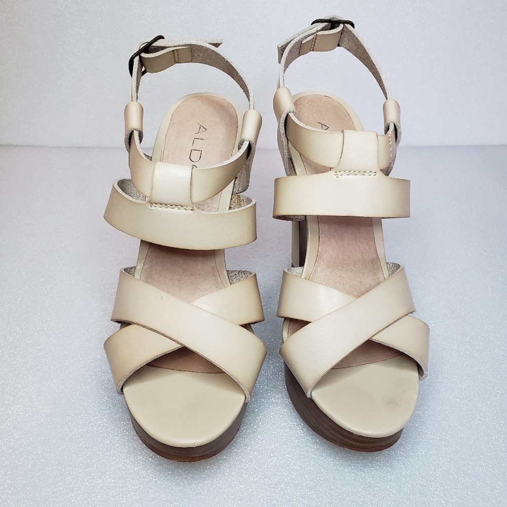 Aldo Nude Strappy Wedges Size 7.5 / 38 - Picture 4 of 11